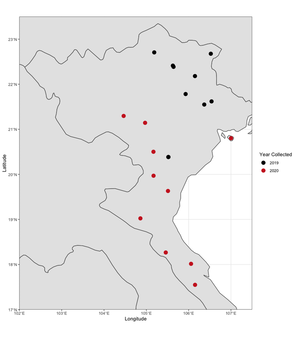 Map of sampling locations in northern Vietnam